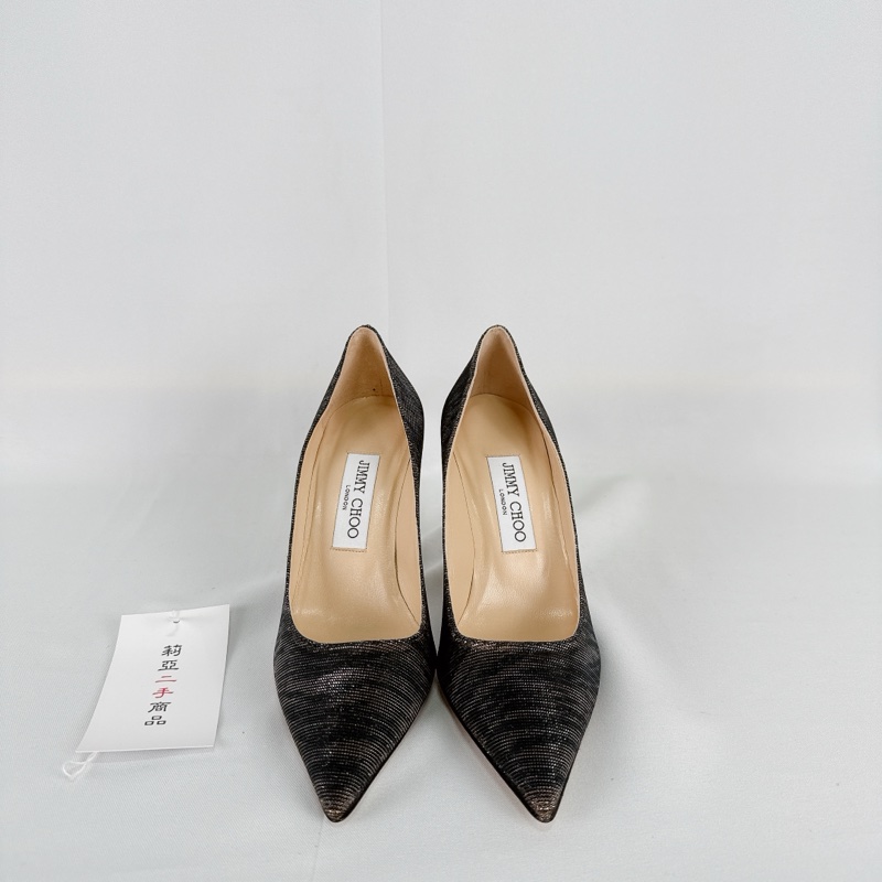 莉亞精品♡ Jimmy Choo 黑色金絲線高跟鞋#36 二手-6