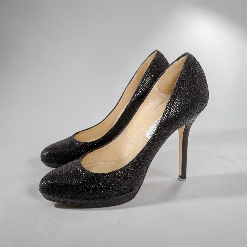 莉亞精品♡ Jimmy Choo 黑色亮片高跟鞋#36 二手-0