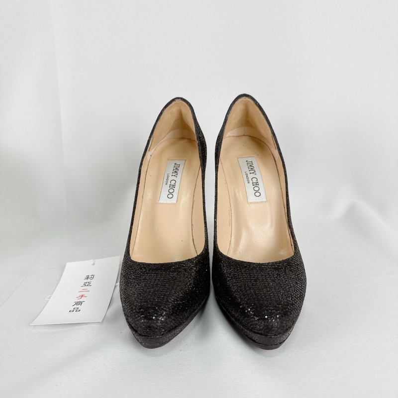 莉亞精品♡ Jimmy Choo 黑色亮片高跟鞋#36 二手-1