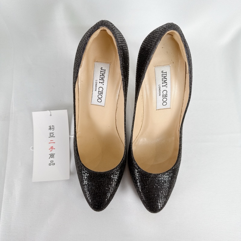 莉亞精品♡ Jimmy Choo 黑色亮片高跟鞋#36 二手-2