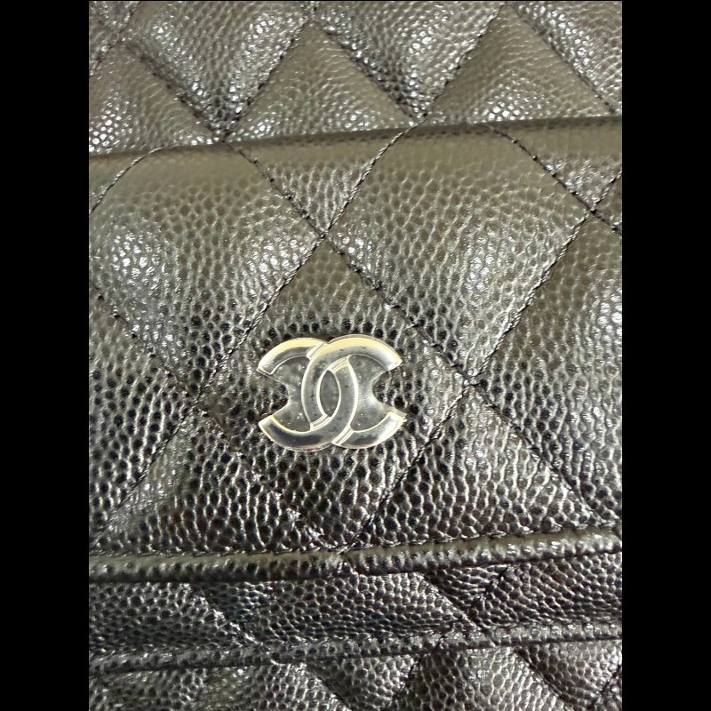 香奈兒經典黑色荔枝皮銀鏈小書包-16