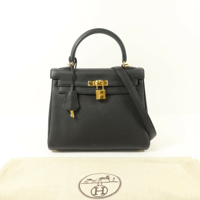 HERMES Togo皮革Kelly 25手挽肩背兩用袋Noir-8