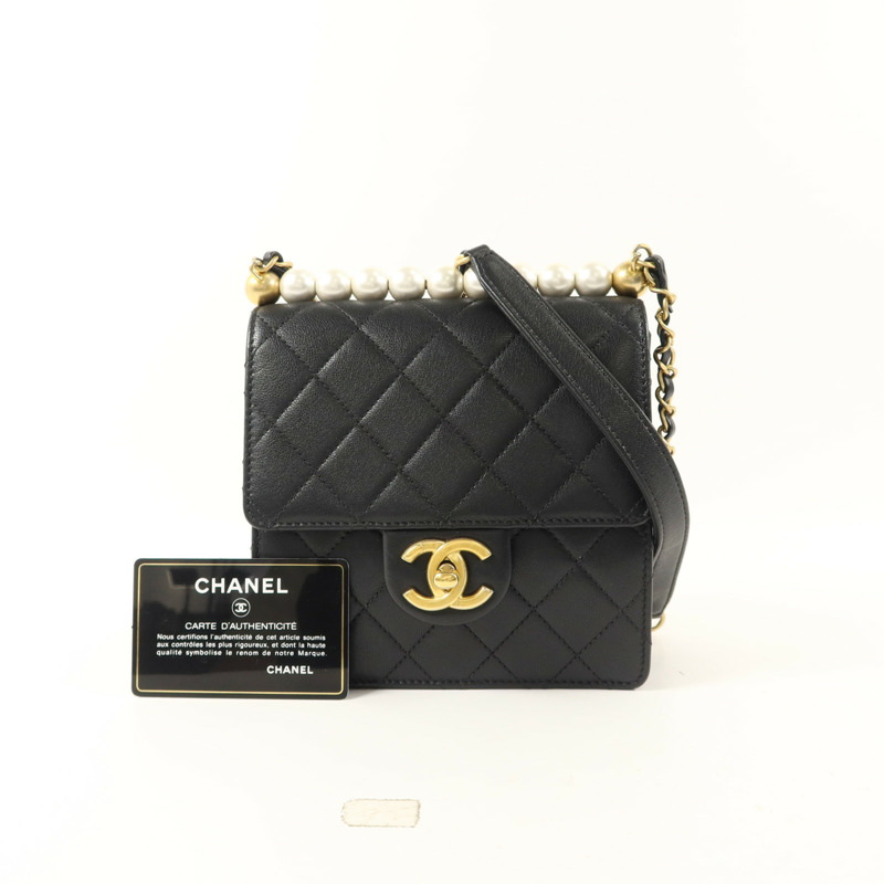 CHANEL 牛皮皮革Small Pearl Flap Bag鏈帶肩背袋-9