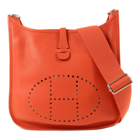 HERMES Clemence皮革Evelyne PM肩背袋Rouge Tomate