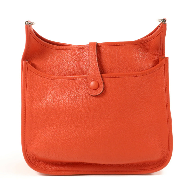 HERMES Clemence皮革Evelyne PM肩背袋Rouge Tomate-1