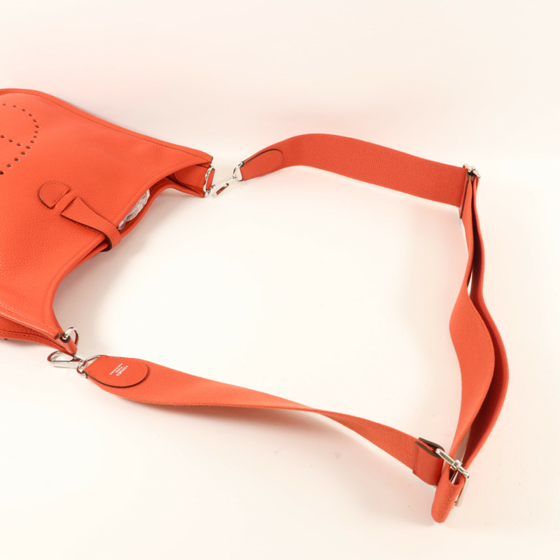 HERMES Clemence皮革Evelyne PM肩背袋Rouge Tomate-7