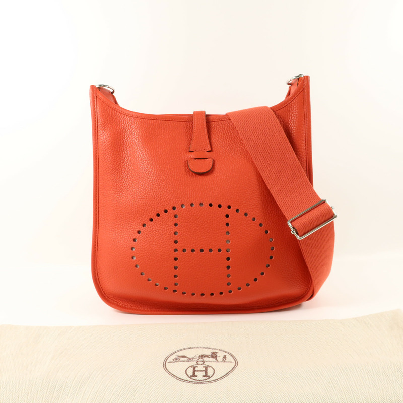 HERMES Clemence皮革Evelyne PM肩背袋Rouge Tomate-8