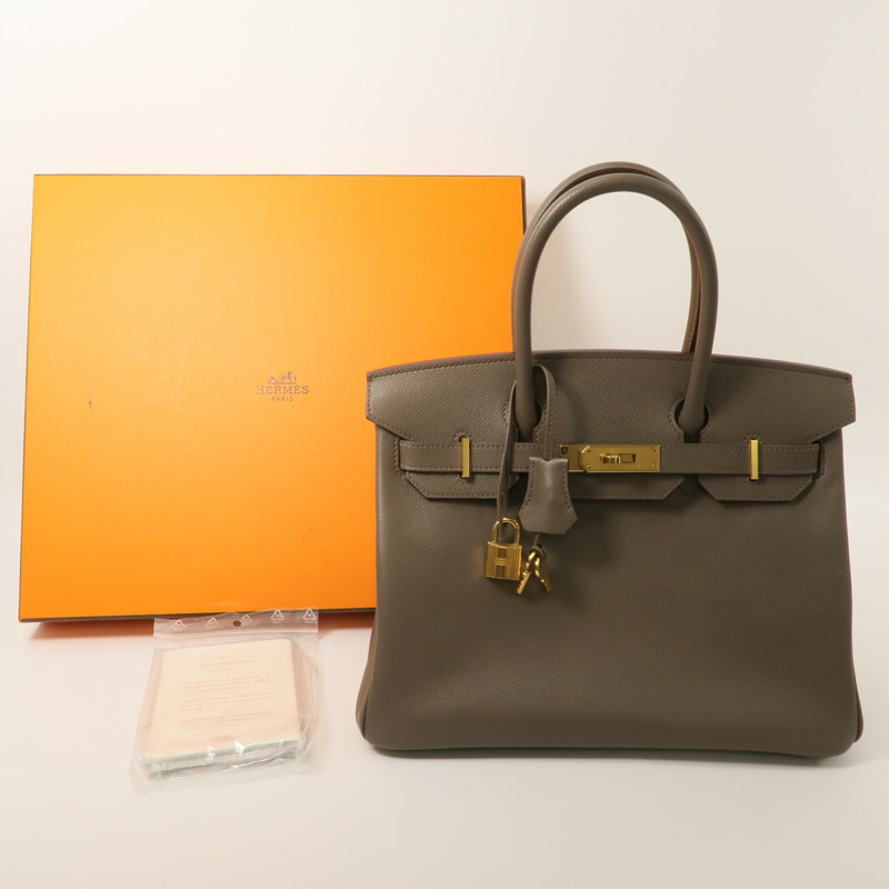 HERMES Epsom皮革Birkin 30手挽袋Etain-10
