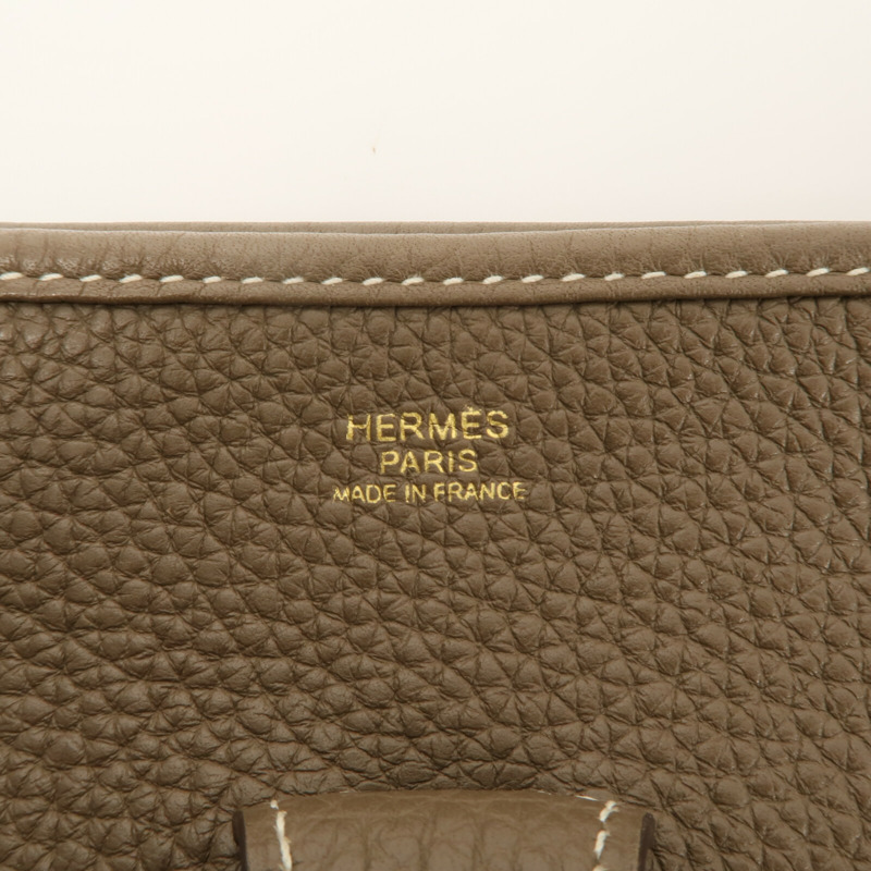 HERMES Clemence皮革Evelyne PM肩背袋Etoupe-5