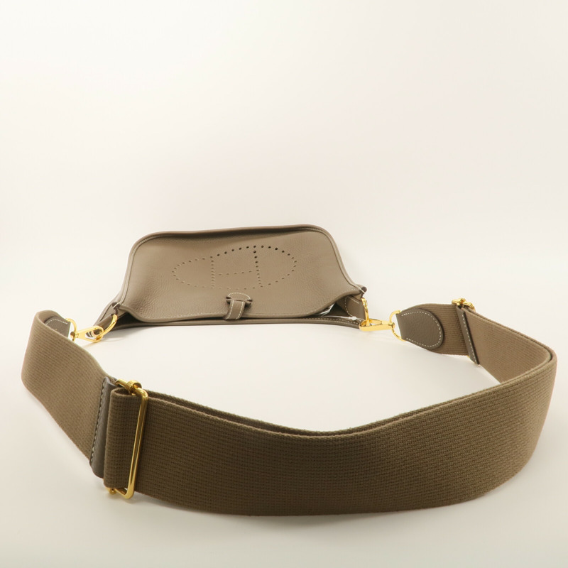 HERMES Clemence皮革Evelyne PM肩背袋Etoupe-9