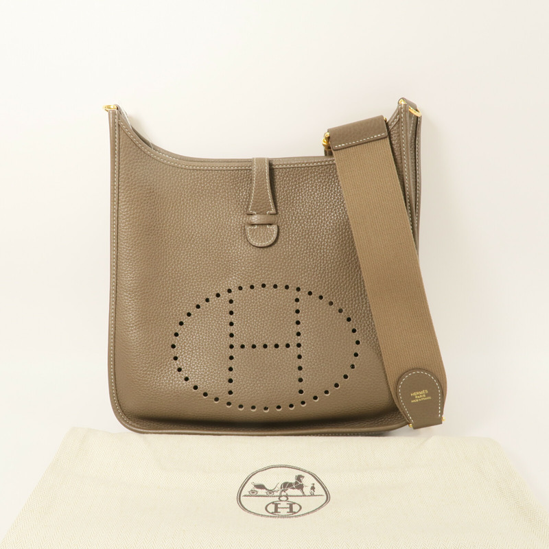 HERMES Clemence皮革Evelyne PM肩背袋Etoupe-10