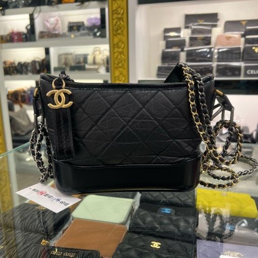 東區正精品㊣CHANEL A91810 香奈兒黑色牛皮金銀雙色皮穿鍊流浪包肩背包斜背包小款 晶片版 RZ6406-0