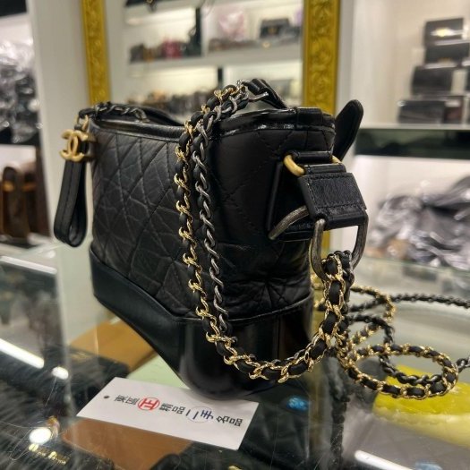 東區正精品㊣CHANEL A91810 香奈兒黑色牛皮金銀雙色皮穿鍊流浪包肩背包斜背包小款 晶片版 RZ6406-1