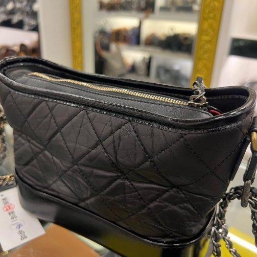 東區正精品㊣CHANEL A91810 香奈兒黑色牛皮金銀雙色皮穿鍊流浪包肩背包斜背包小款 晶片版 RZ6406-5