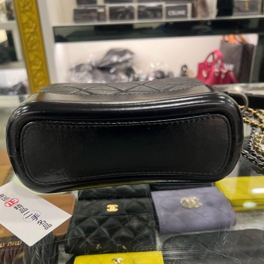 東區正精品㊣CHANEL A91810 香奈兒黑色牛皮金銀雙色皮穿鍊流浪包肩背包斜背包小款 晶片版 RZ6406-7