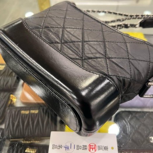 東區正精品㊣CHANEL A91810 香奈兒黑色牛皮金銀雙色皮穿鍊流浪包肩背包斜背包小款 晶片版 RZ6406-9