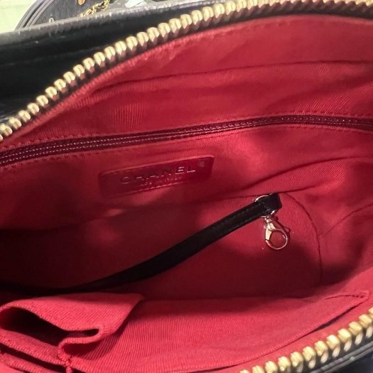 東區正精品㊣CHANEL A91810 香奈兒黑色牛皮金銀雙色皮穿鍊流浪包肩背包斜背包小款 晶片版 RZ6406-10