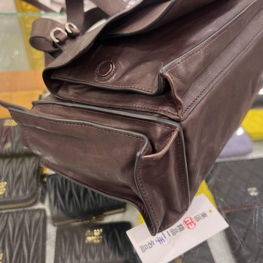 東區正精品㊣MIU MIU 5BG335 Utilitaire咖啡色仿舊牛皮吸釦拉鍊手提包斜背包肩背包兩用包 RZ6412-7