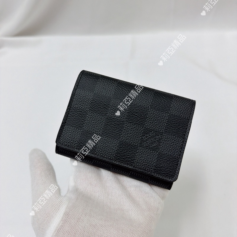 莉亞精品♡ Lv 棋盤格釦式卡夾 黑灰 二手美夾-1