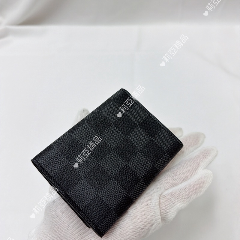 莉亞精品♡ Lv 棋盤格釦式卡夾 黑灰 二手美夾-2