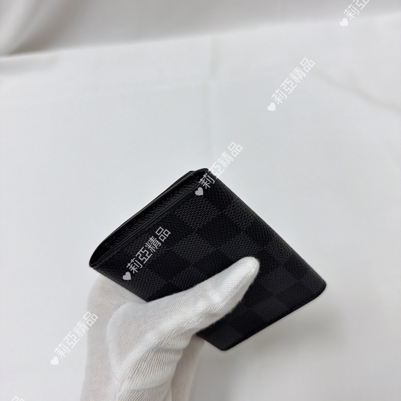 莉亞精品♡ Lv 棋盤格釦式卡夾 黑灰 二手美夾-7