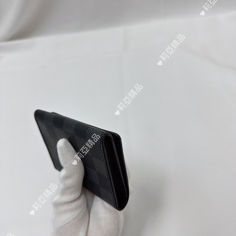 莉亞精品♡ Lv 棋盤格釦式卡夾 黑灰 二手美夾-8
