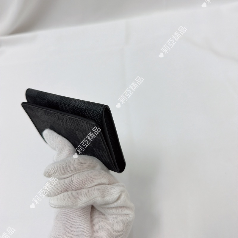 莉亞精品♡ Lv 棋盤格釦式卡夾 黑灰 二手美夾-9