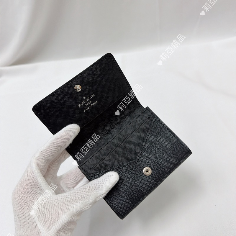莉亞精品♡ Lv 棋盤格釦式卡夾 黑灰 二手美夾-10