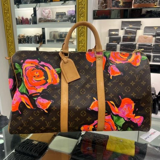 東區正精品㊣ LV M48605 ROSE KEEPALL 50cm 原花字紋玫瑰花手提包旅行袋行李袋波士頓包限量款 RA1860-0