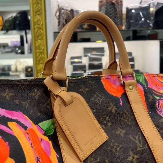 東區正精品㊣ LV M48605 ROSE KEEPALL 50cm 原花字紋玫瑰花手提包旅行袋行李袋波士頓包限量款 RA1860-1