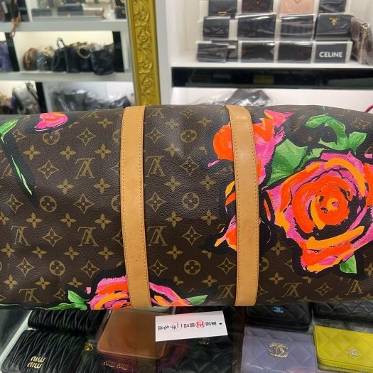 東區正精品㊣ LV M48605 ROSE KEEPALL 50cm 原花字紋玫瑰花手提包旅行袋行李袋波士頓包限量款 RA1860-10