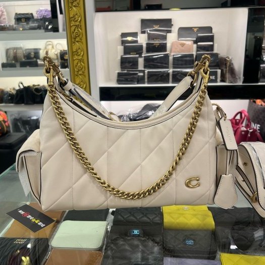 東區正精品㊣COACH JULIET 25 全新粉筆白色全皮金扣拉鍊肩背包斜背包三用包 RZ6413-0