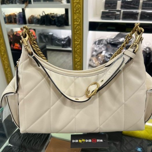 東區正精品㊣COACH JULIET 25 全新粉筆白色全皮金扣拉鍊肩背包斜背包三用包 RZ6413-5