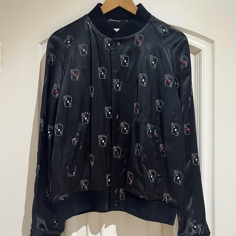 Saint Laurent Black Silk Card Bomber Jacket 撲克牌外套