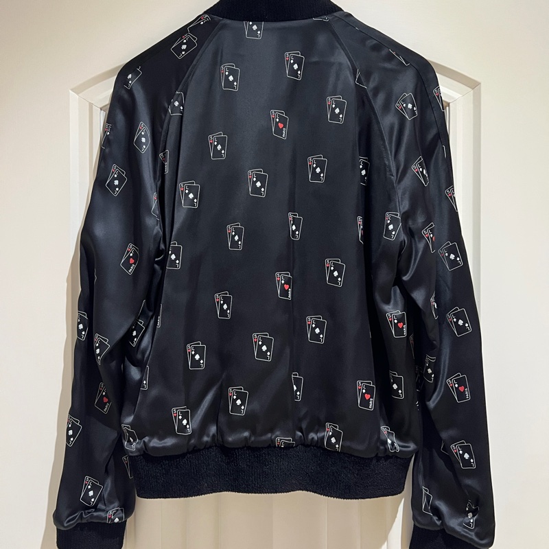 Saint Laurent Black Silk Card Bomber Jacket 撲克牌外套-1