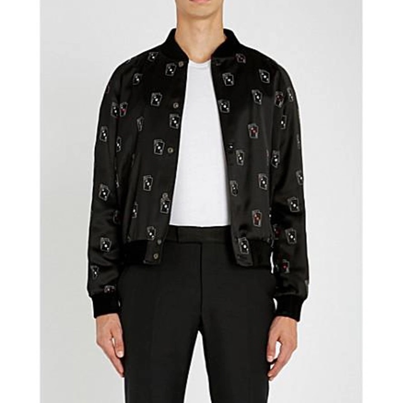 Saint Laurent Black Silk Card Bomber Jacket 撲克牌外套-4