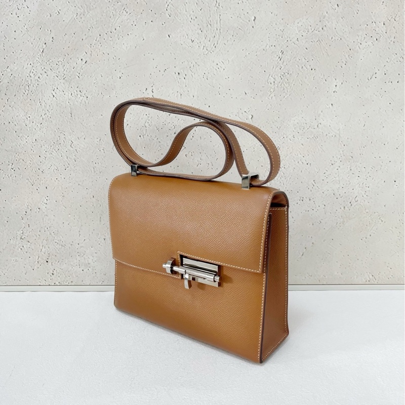 Hermes Verrou 23 手槍包 金棕銀扣-3