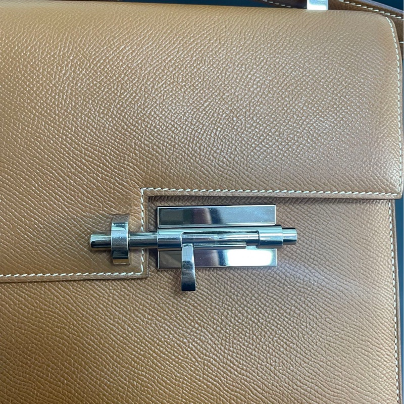 Hermes Verrou 23 手槍包 金棕銀扣-11