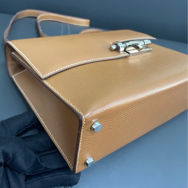 Hermes Verrou 23 手槍包 金棕銀扣-14