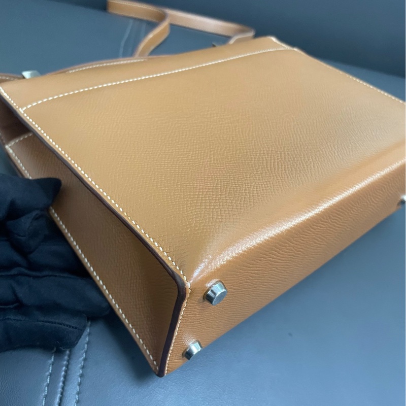 Hermes Verrou 23 手槍包 金棕銀扣-16