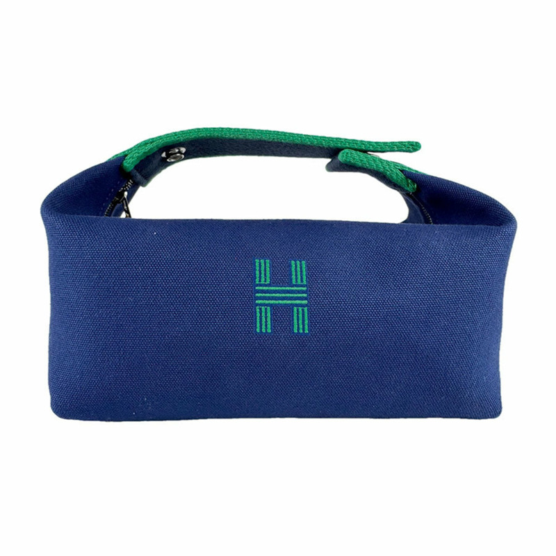 愛馬仕 HERMES 新娘手袋 黑色 PM 帆布 海軍藍 女款 z9410-0