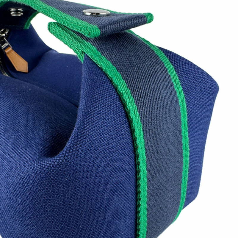 愛馬仕 HERMES 新娘手袋 黑色 PM 帆布 海軍藍 女款 z9410-6