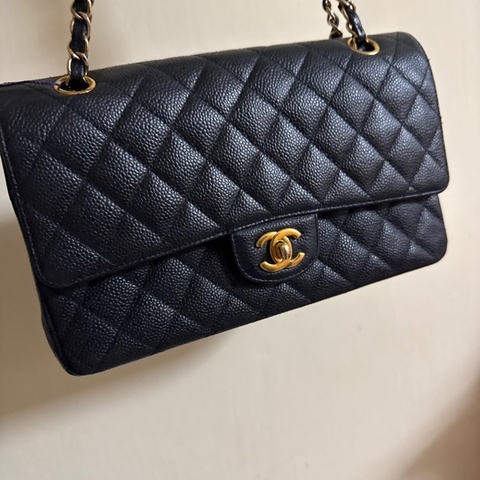 香奈兒口蓋包中號牛皮CHANEL CF25 caviar