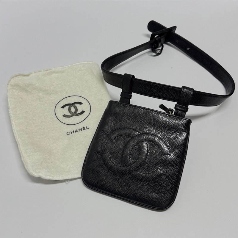 （極新🆕） Chanel 黑金魚子醬牛皮 腰帶腰包 【專櫃9萬多】-0
