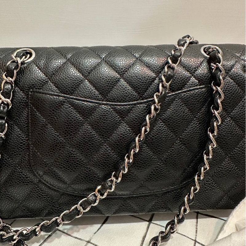 Chanel Classic Flap 經典黑色 25公分 荔枝牛銀釦鏈🇮🇹保卡款-12