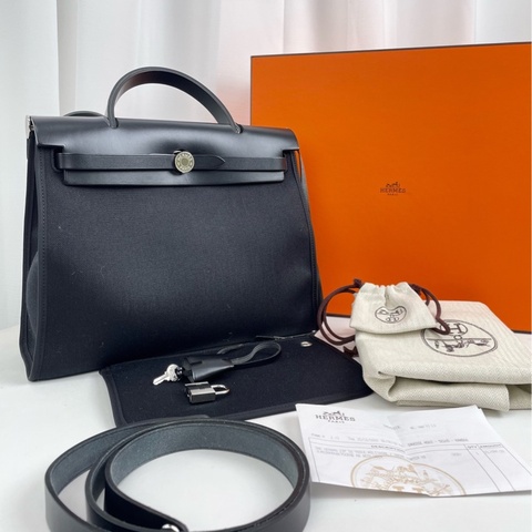 Hermes 愛馬仕herbag31 黑銀D刻