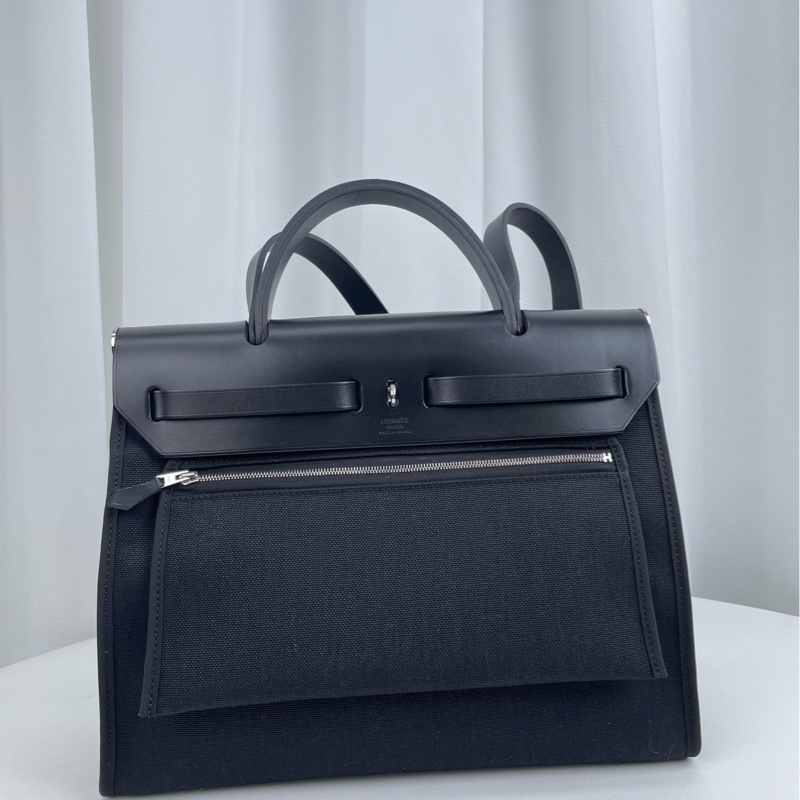 Hermes 愛馬仕herbag31 黑銀D刻-1