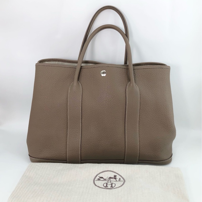 愛馬仕Hermes 全皮 大象灰色 GD花園包36 garden party36 手提包單肩包-0