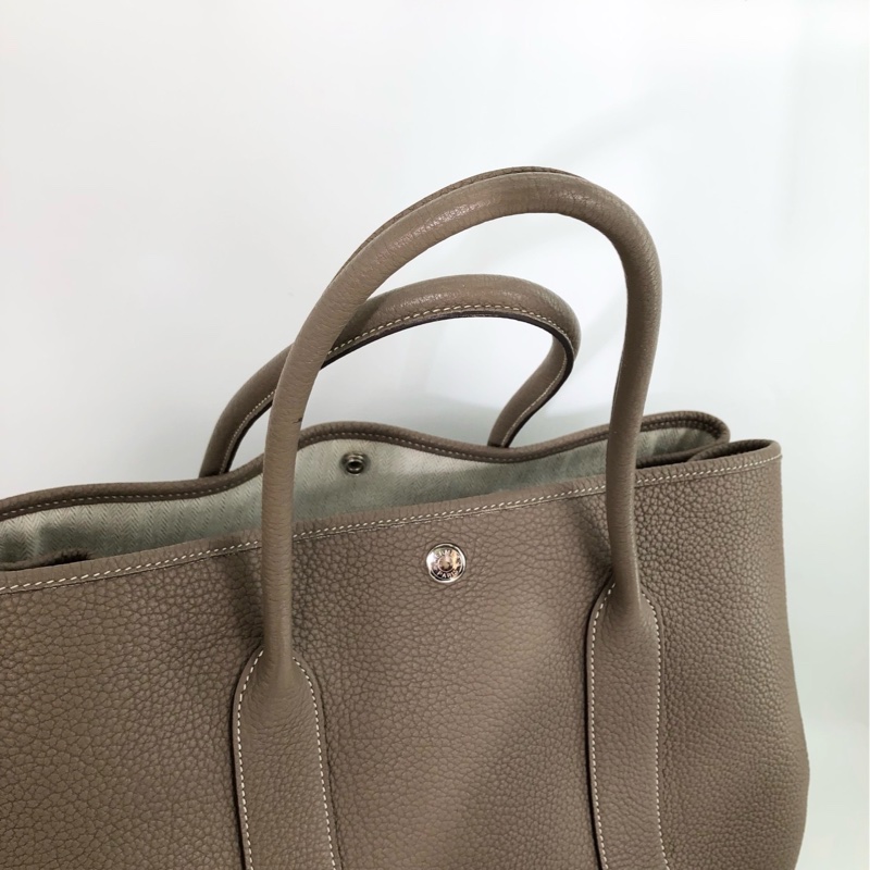 愛馬仕Hermes 全皮 大象灰色 GD花園包36 garden party36 手提包單肩包-5