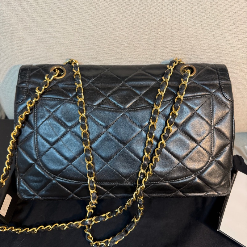 Chanel 香奈兒 cf vintage 老香 巴黎限定 金銀扣 金鏈 尺寸：28*18*6-1